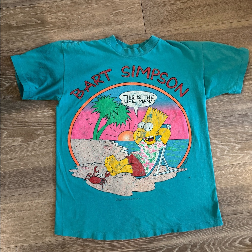 Vintage Bart Simpson Beach Teal T Shirt - S